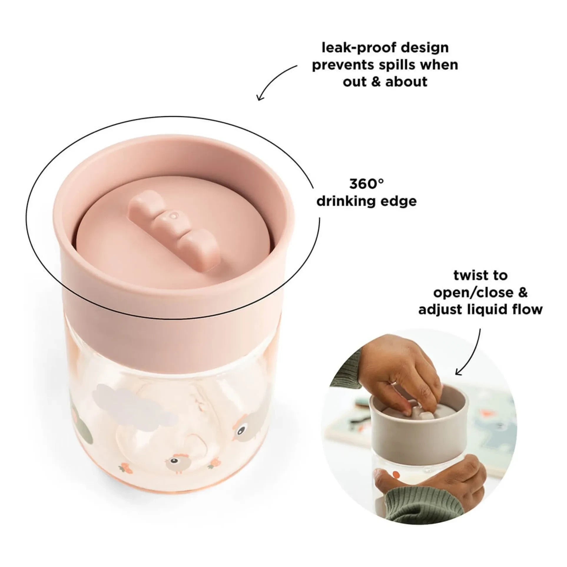 Done by deer - 360° learning mug in tritan Tiny Farm | Pink