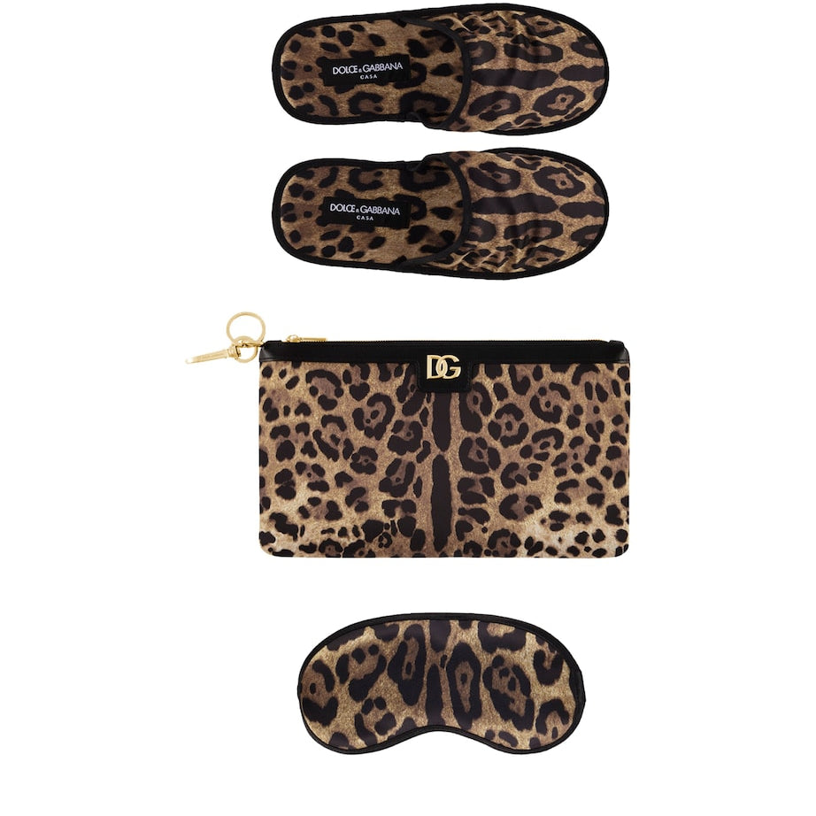 Dolce & Gabbana Casa Leopard Slippers and Sleep Mask Travel Set