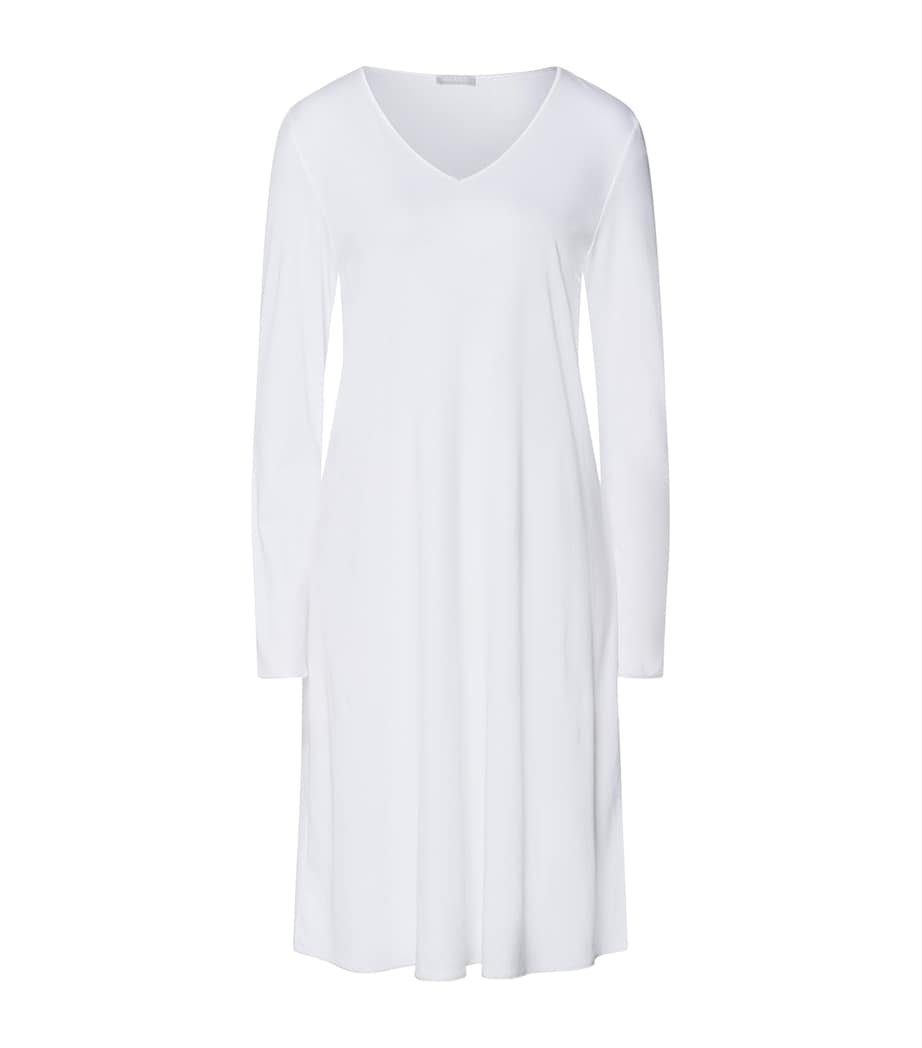 Hanro White Long-Sleeve Cotton Silk Nightdress