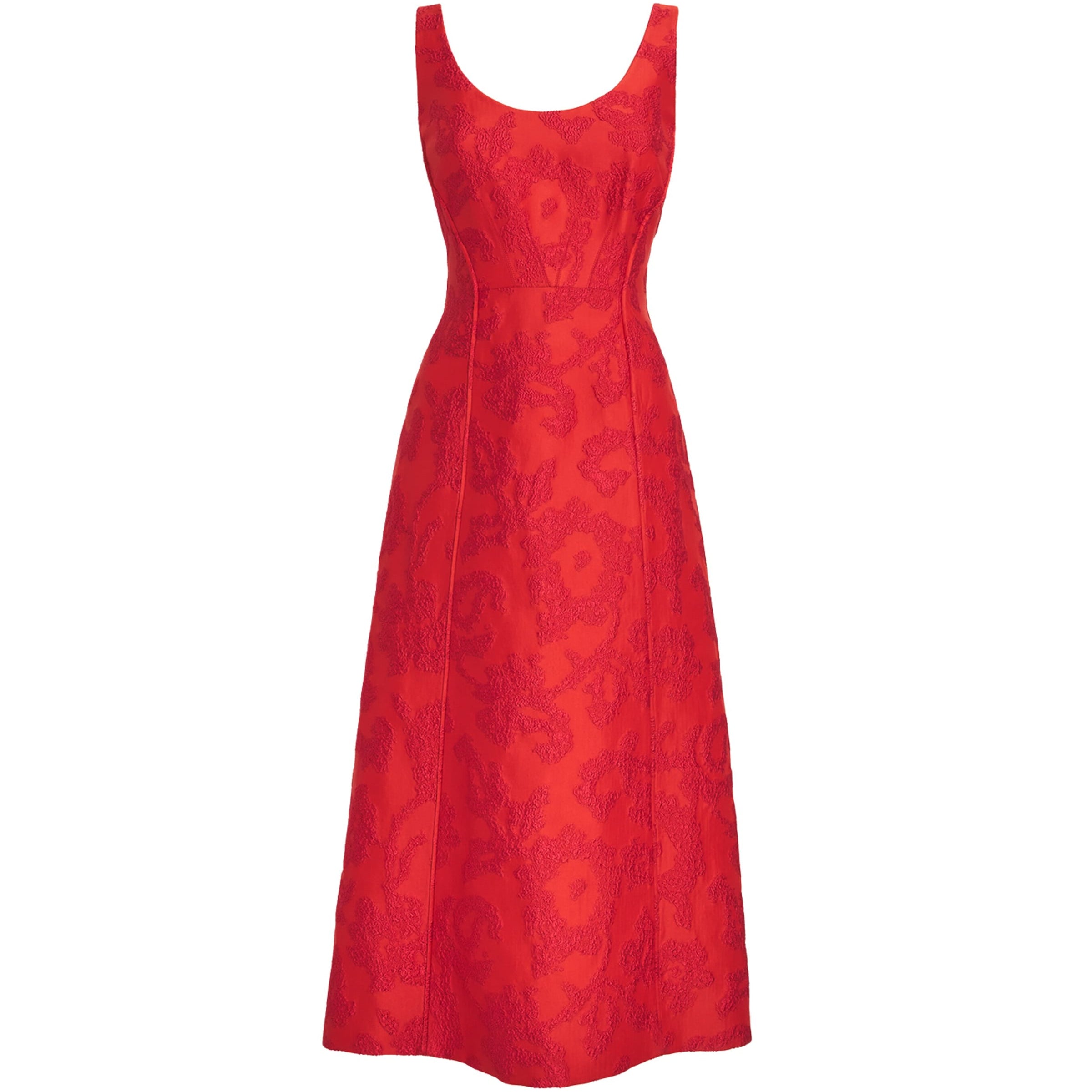 Emilia Wickstead Red Boucle Floral Labrina Midi Dress