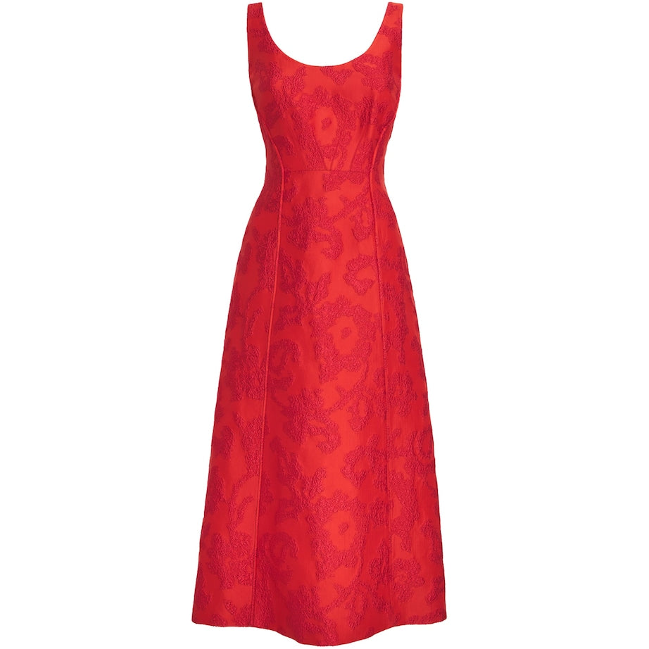 Emilia Wickstead Red Boucle Floral Labrina Midi Dress