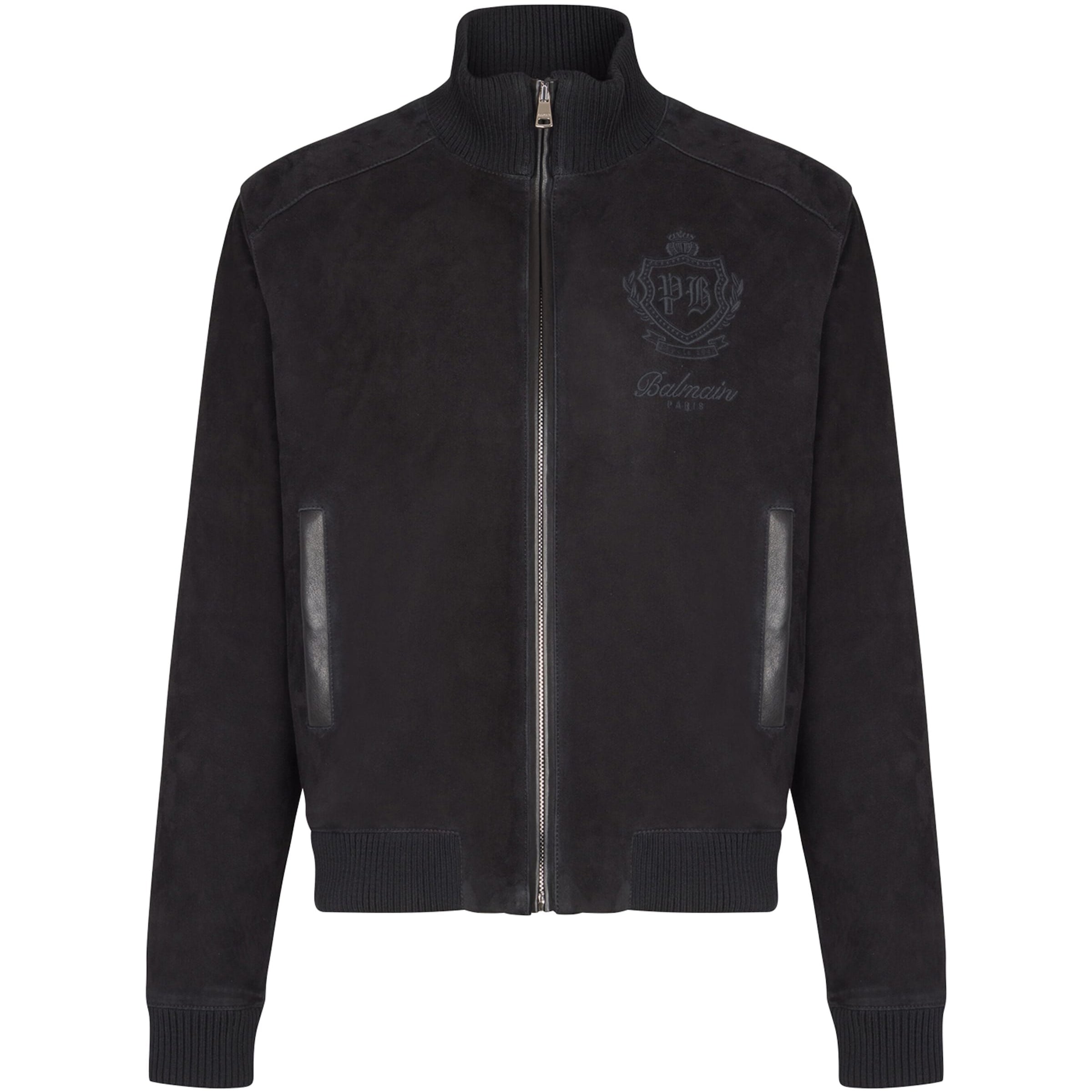 Black Suede College Emblem Jacket