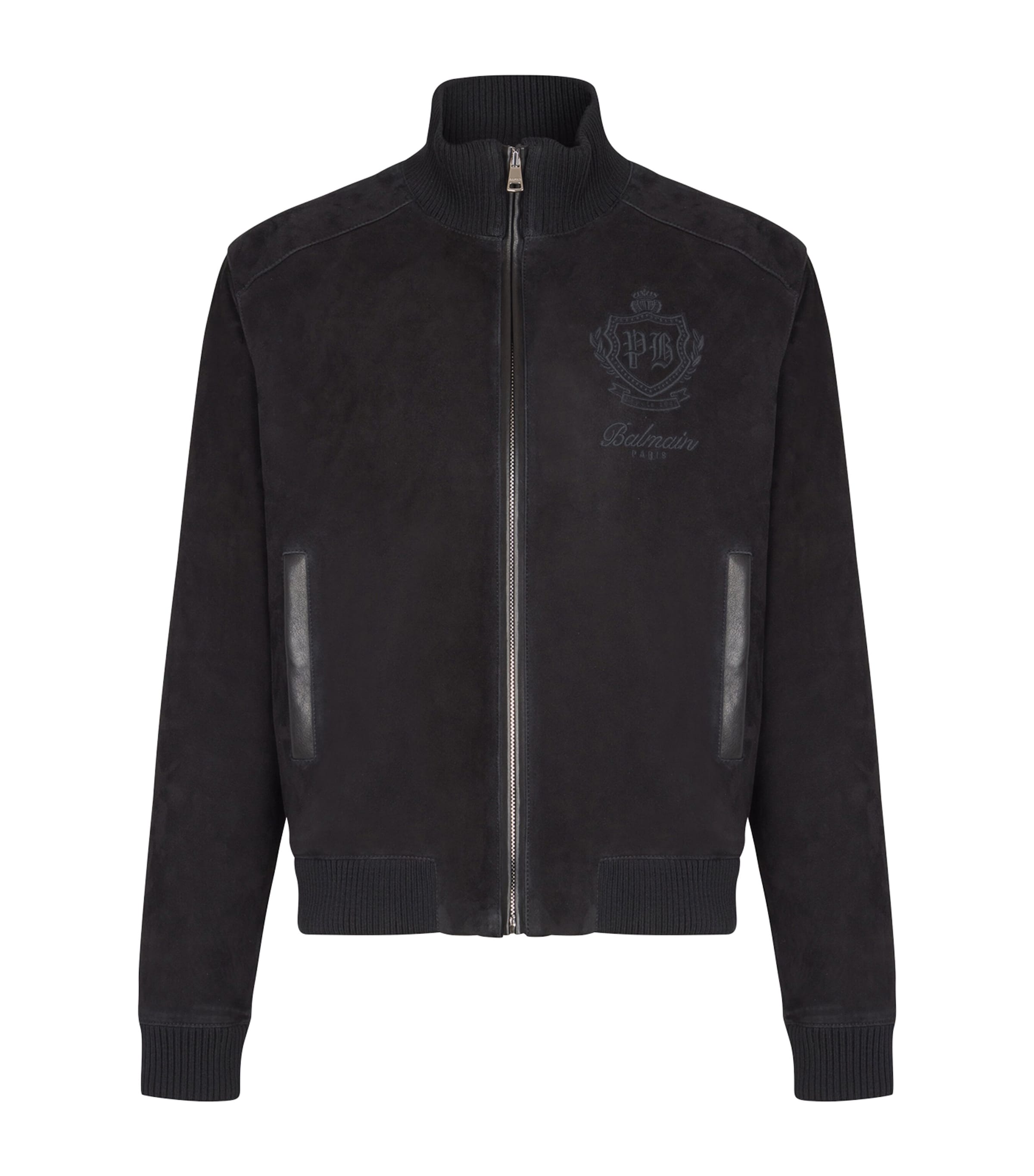 Black Suede College Emblem Jacket