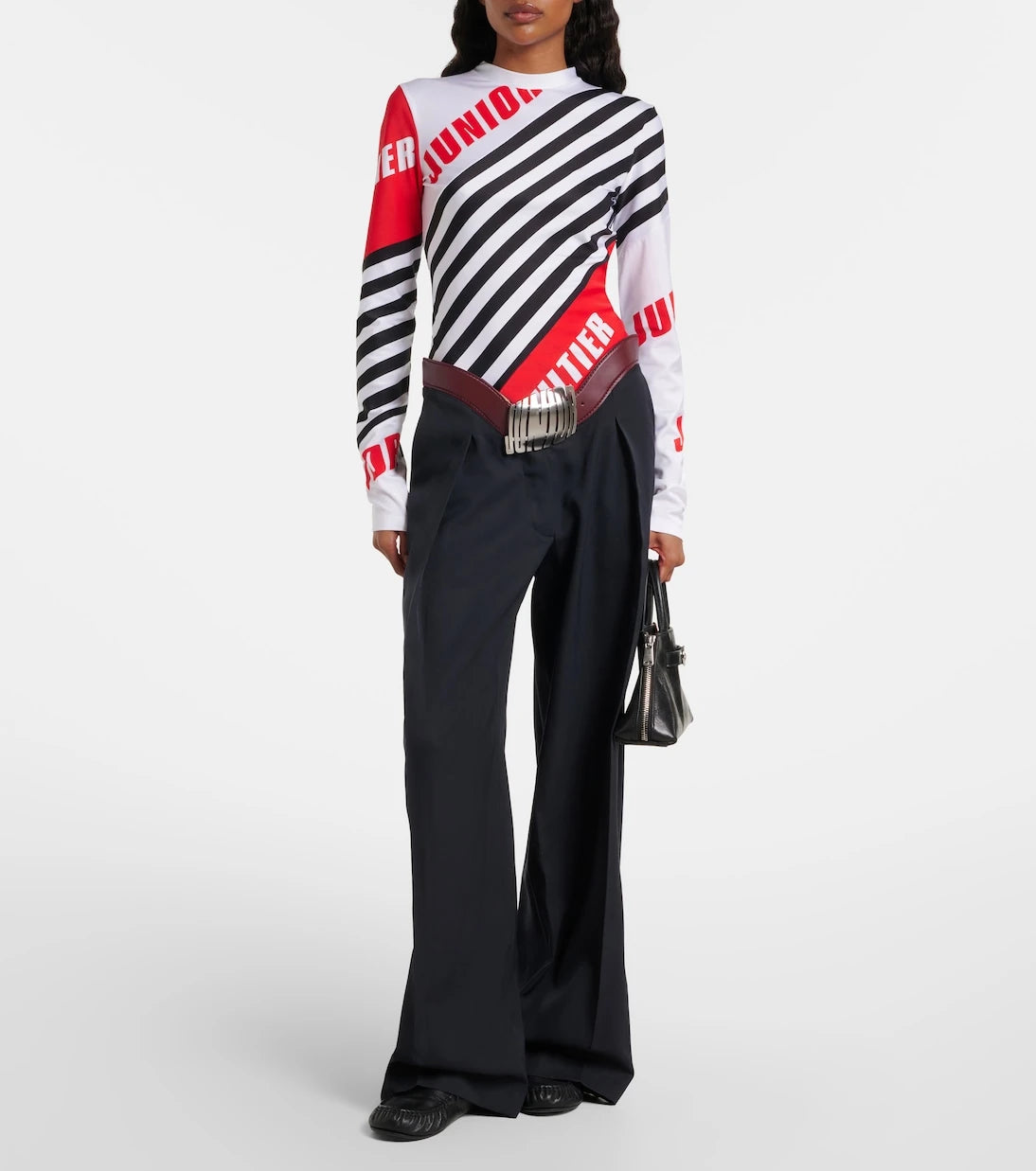 Jean Paul Gaultier - Leather-trimmed wool wide-leg pants