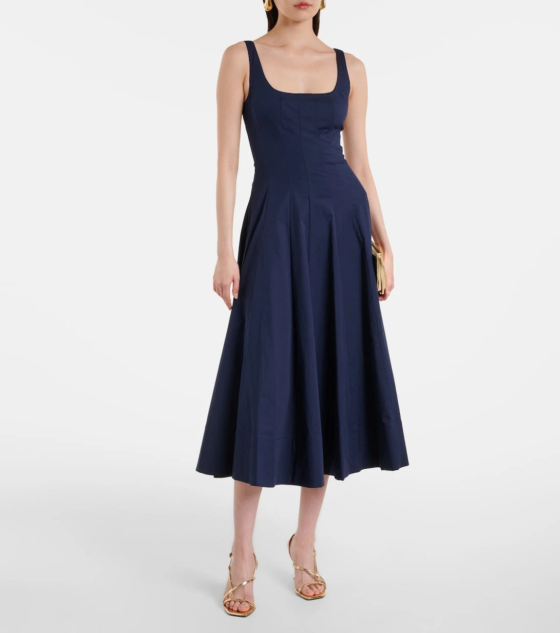 Staud - Wells pleated cotton midi dress