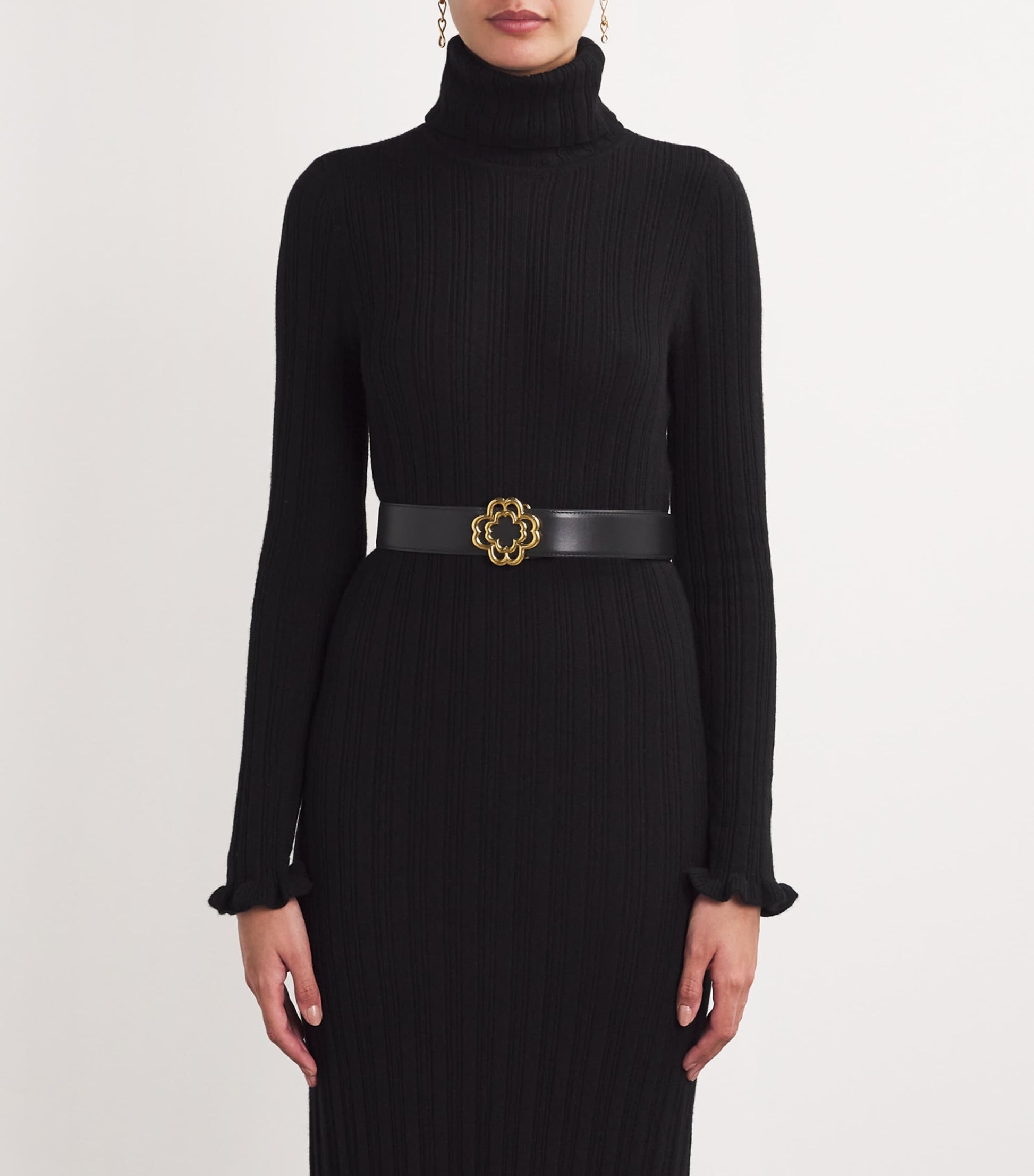 Leather Clover Buckle Belt BLACK