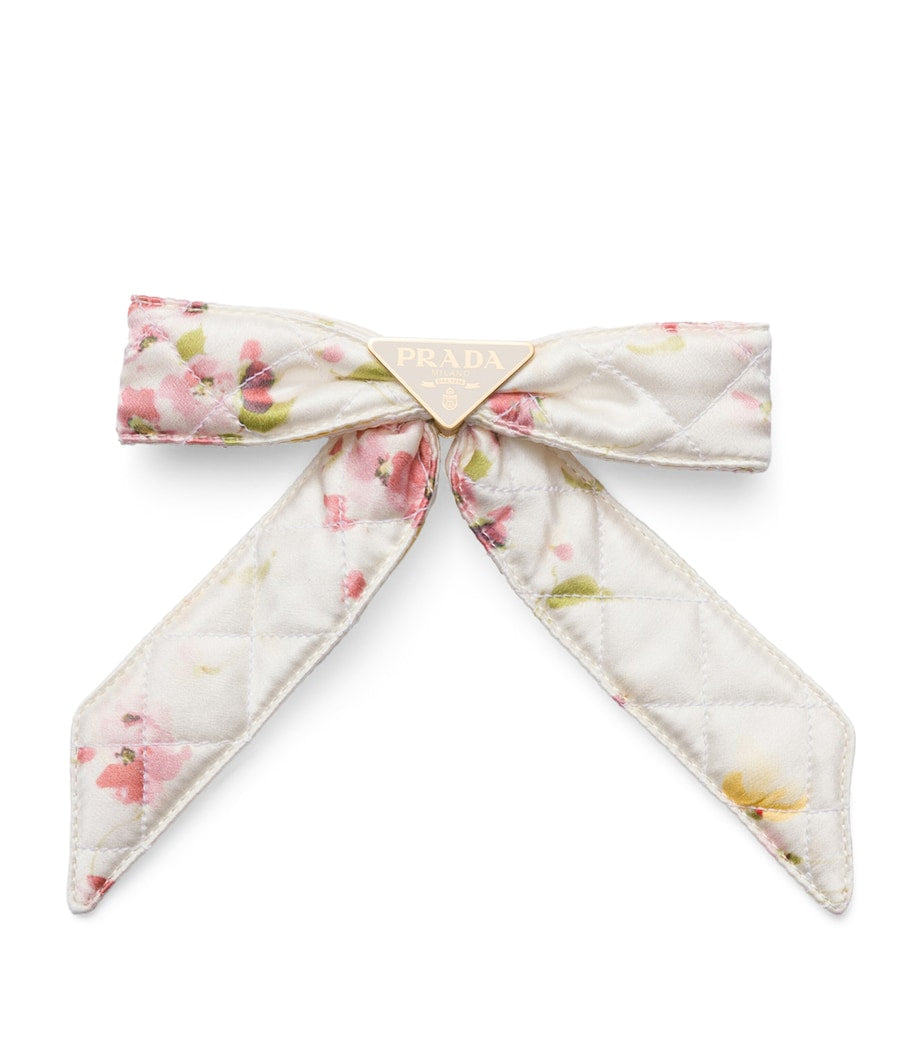Prada Pink Silk Floral Bow Hair Clip