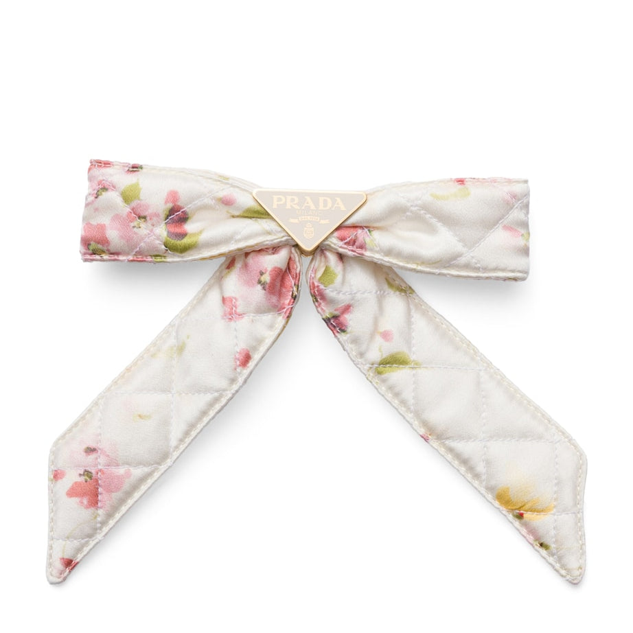 Prada Pink Silk Floral Bow Hair Clip