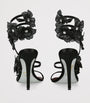 René Caovilla Black Satin Floral Cleo Sandals 105