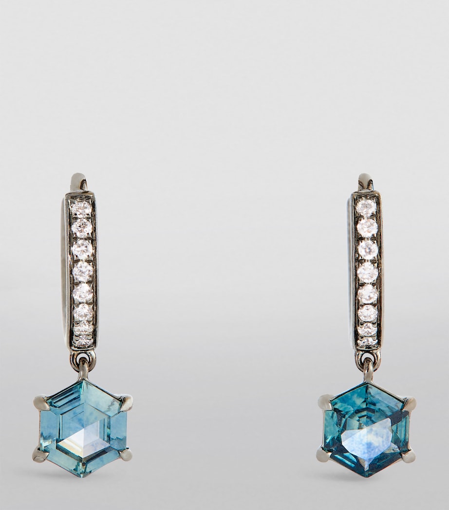 Eva Fehren Blackened White Gold, Diamond and Sapphire Offset Hoop Earrings