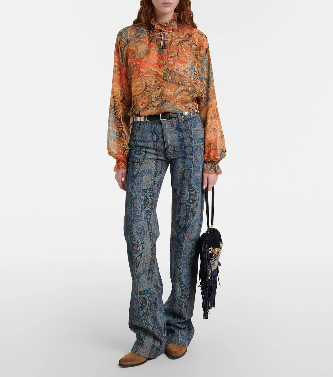 Etro - Kalispera Small studded suede shoulder bag