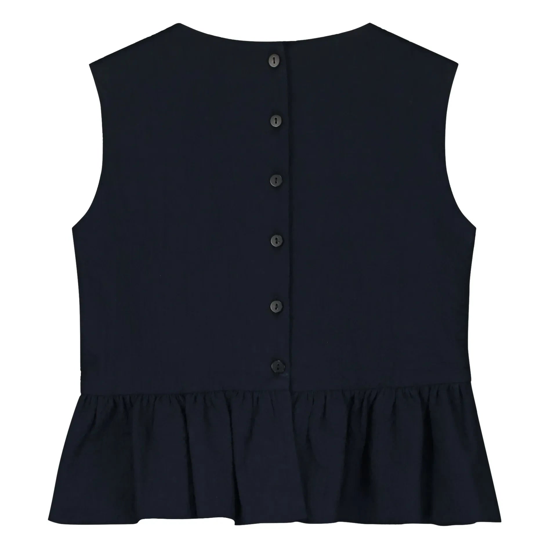 Tangerine - Sleeveless Ruffle Top | Dark Blue