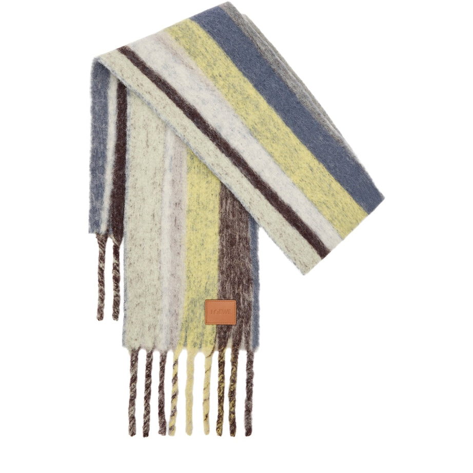 LOEWE Yellow Alpaca-Wool-Blend Jacquard Stripe Scarf