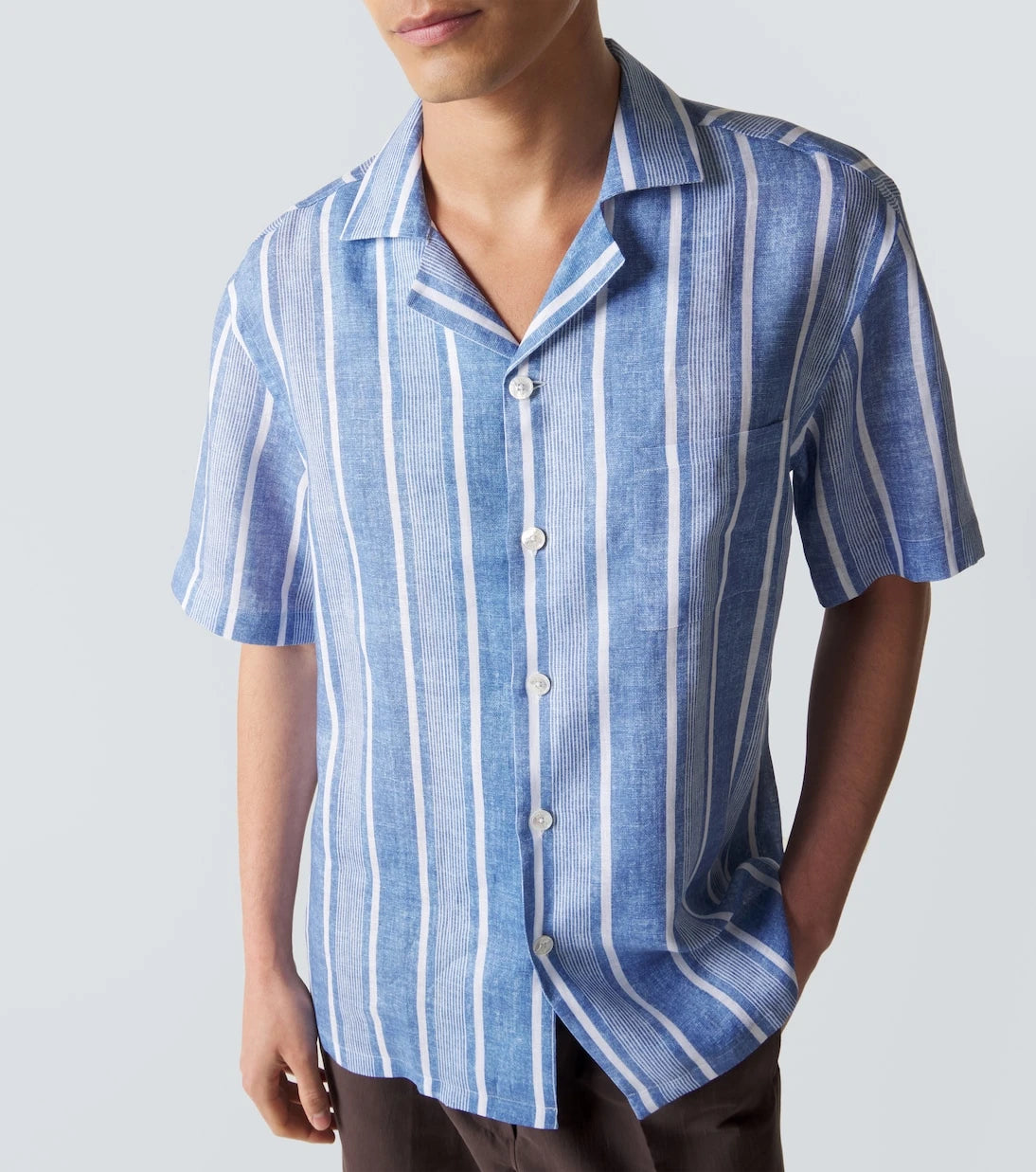 Fedeli - Striped linen bowling shirt