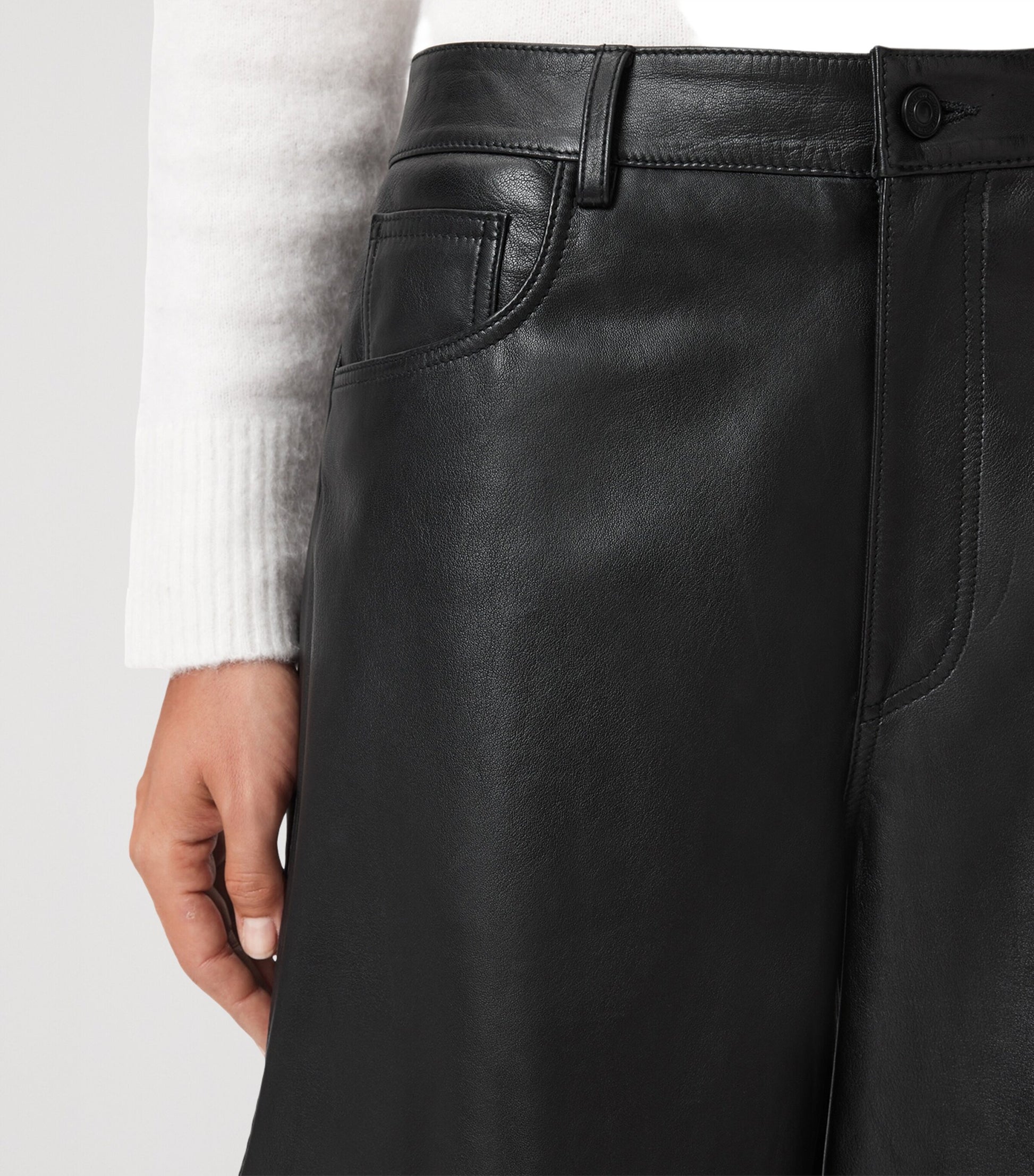 AllSaints Black Leather Jett Lea Trousers