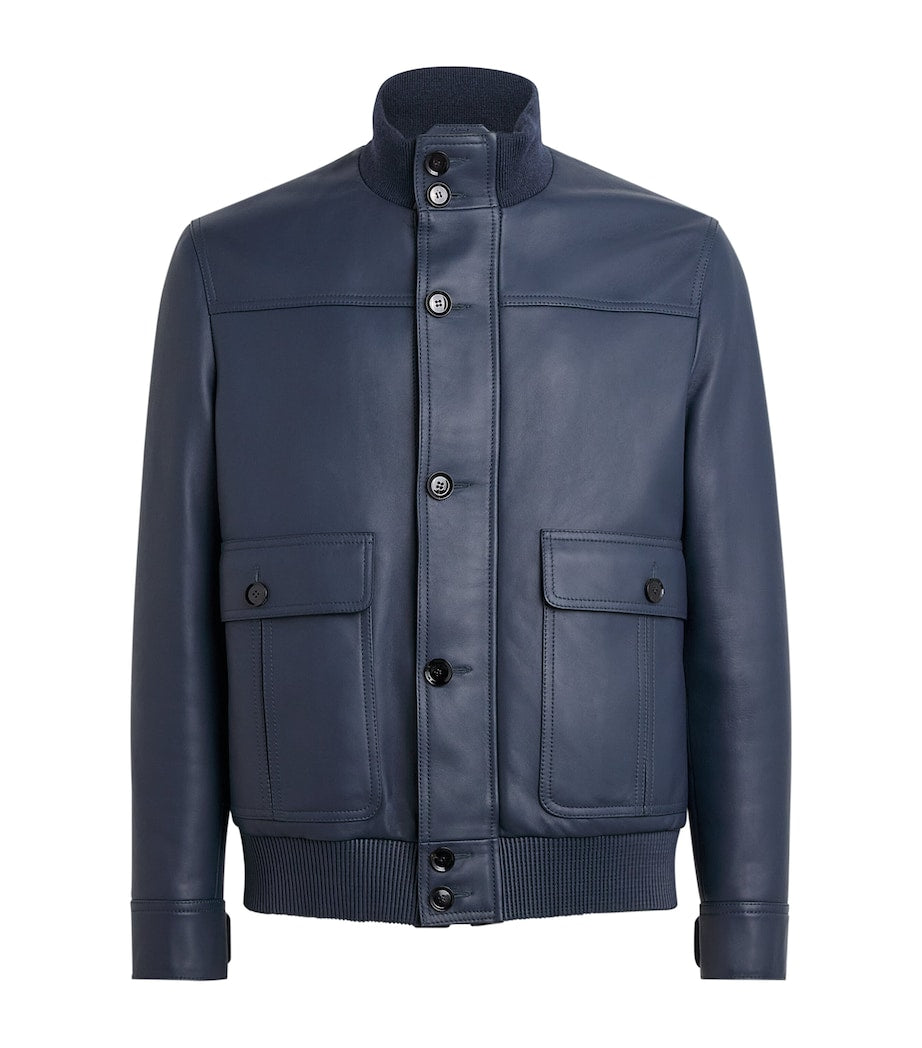 Blue Leather 75 Bomber Jacket