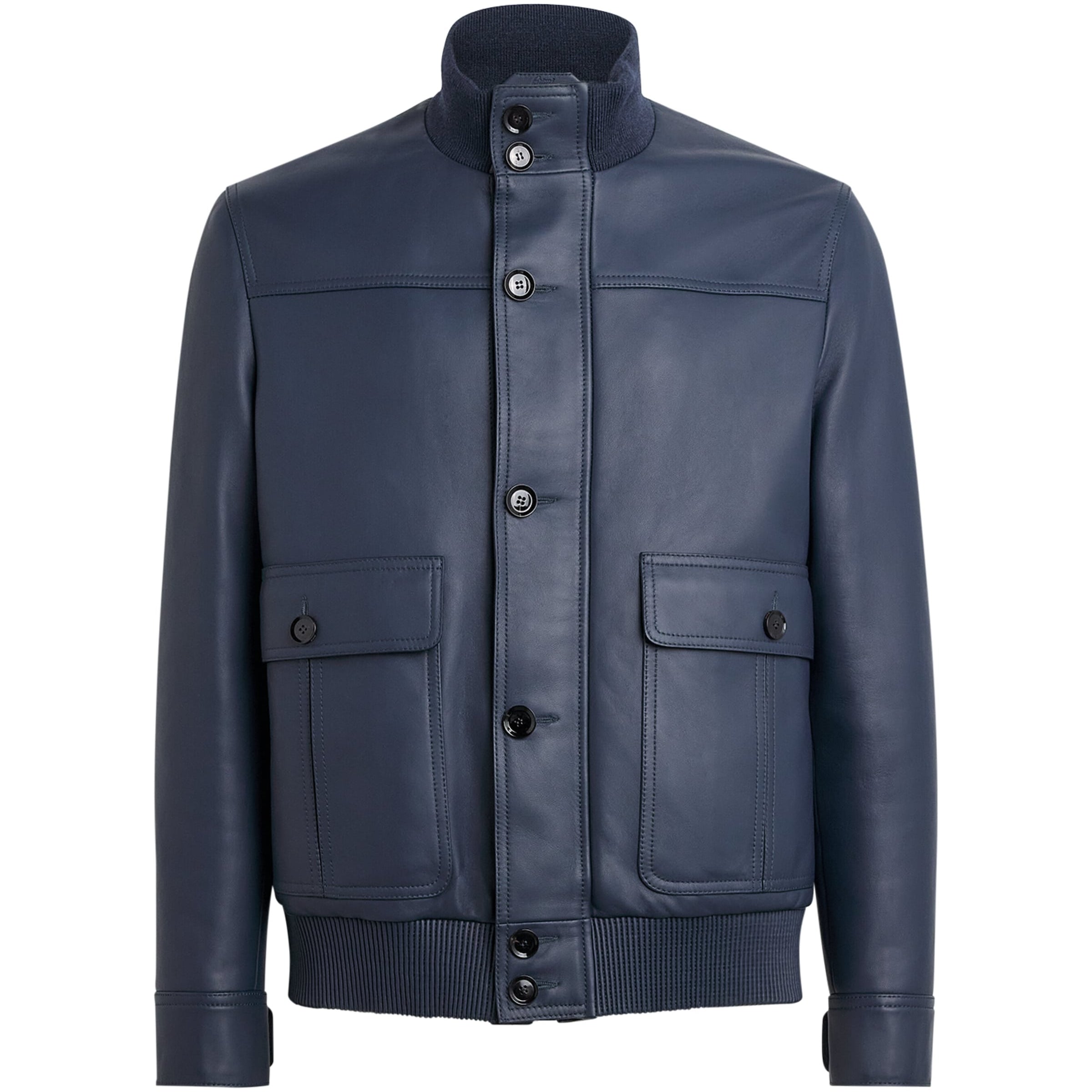 Blue Leather 75 Bomber Jacket