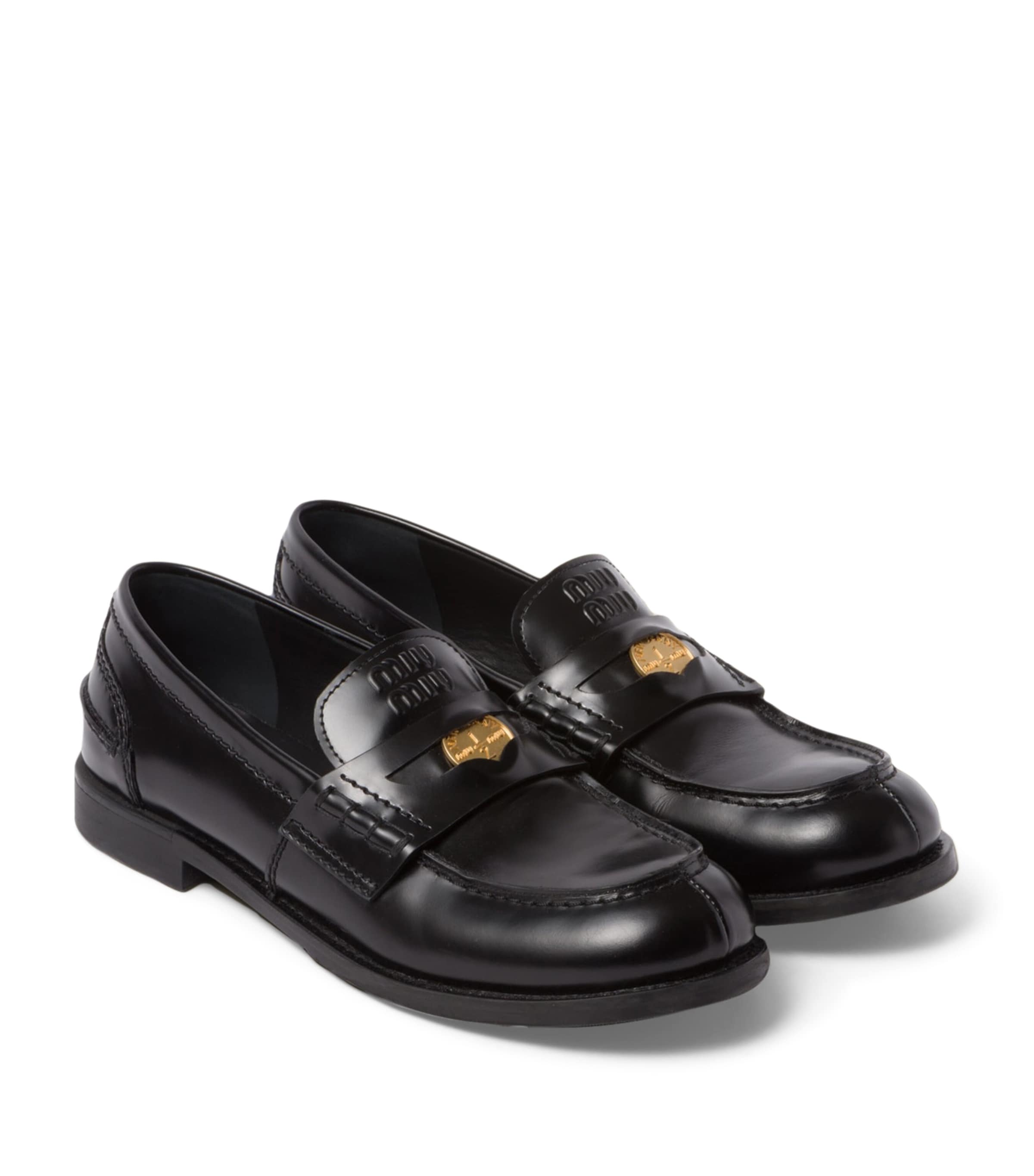 Black Brushed-Leather Embossed Loafers