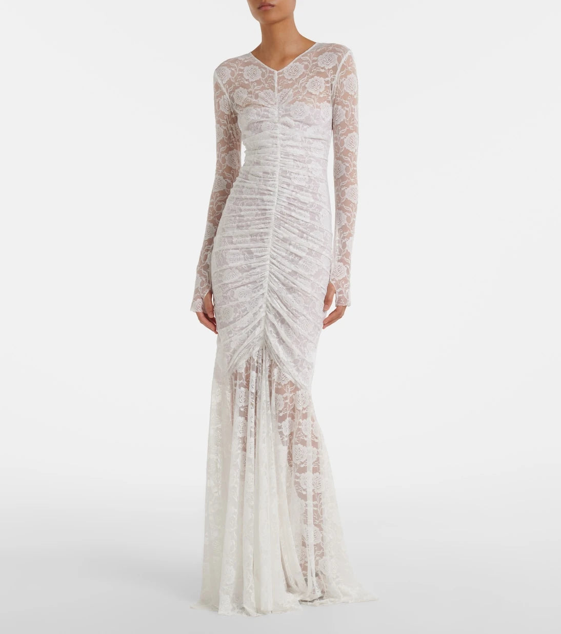 Norma Kamali - Fishtail ruched lace gown