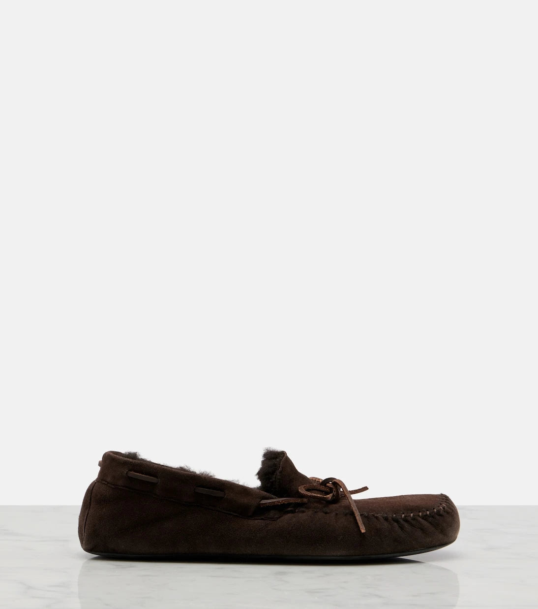 The Row - Lucca shearling-trimmed suede boat shoes