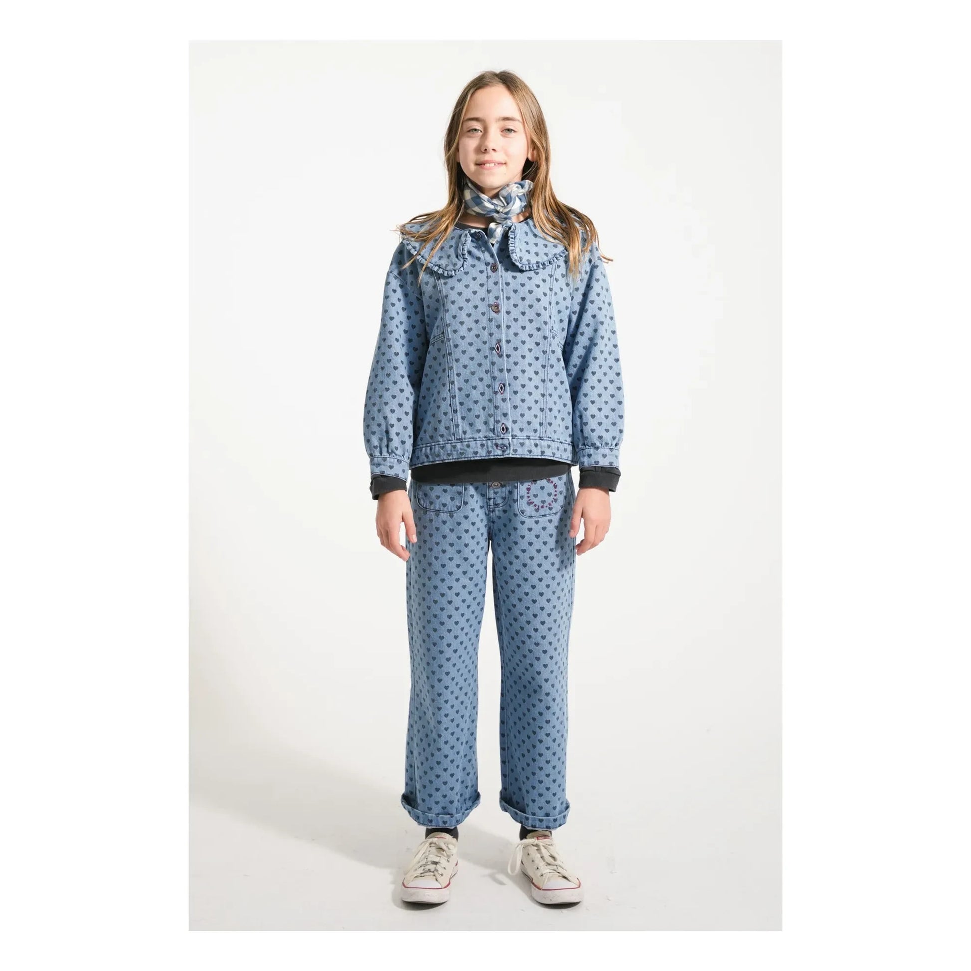 Piupiuchick - Jean jacket with Claudine hearts collar | Light Blue