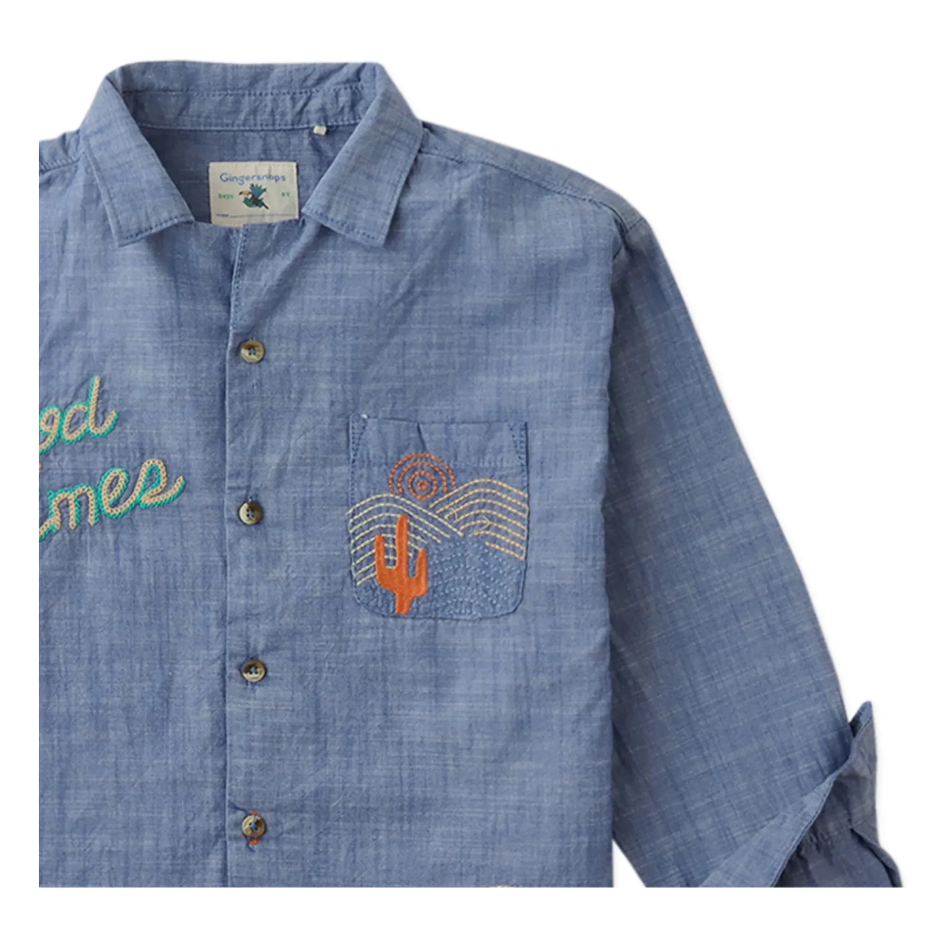 Gingersnaps - Lewis Embroidered Chambray Shirt | Blue