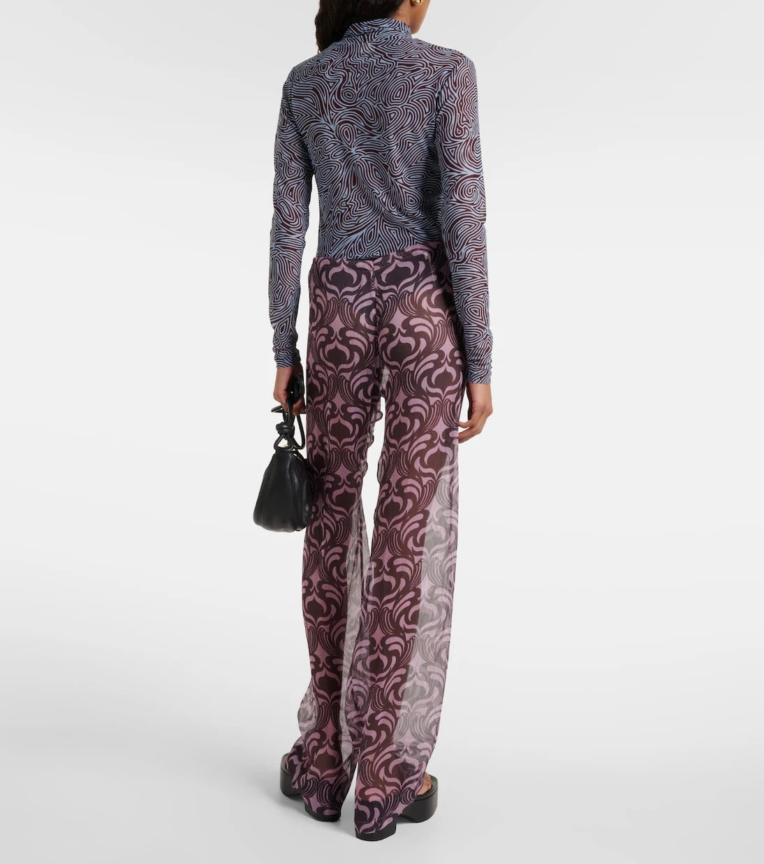Dries Van Noten - بنطال حريري بقصة مستقيمة ومطبوع بنقشة باشا