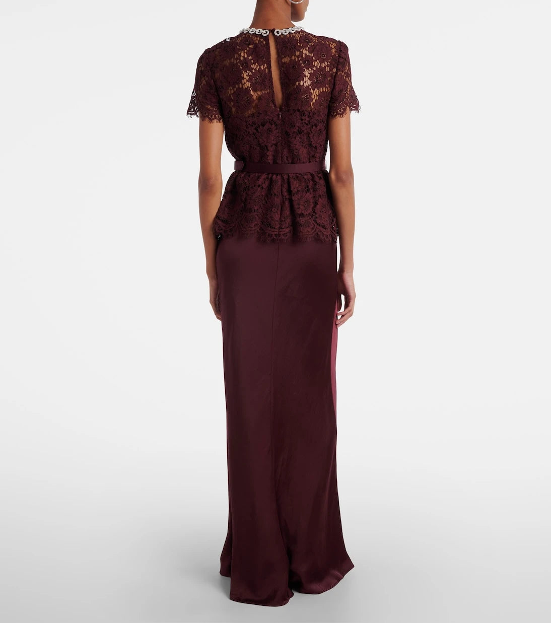 Self-Portrait - Belted lace and satin maxi dress
