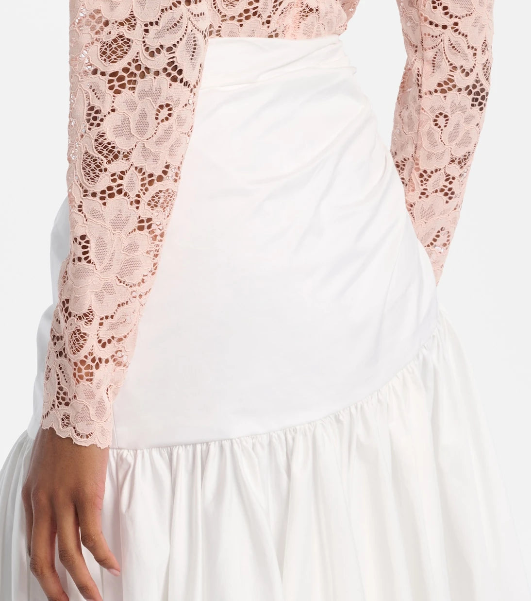 Self-Portrait - Asymmetric cotton poplin midi skirt
