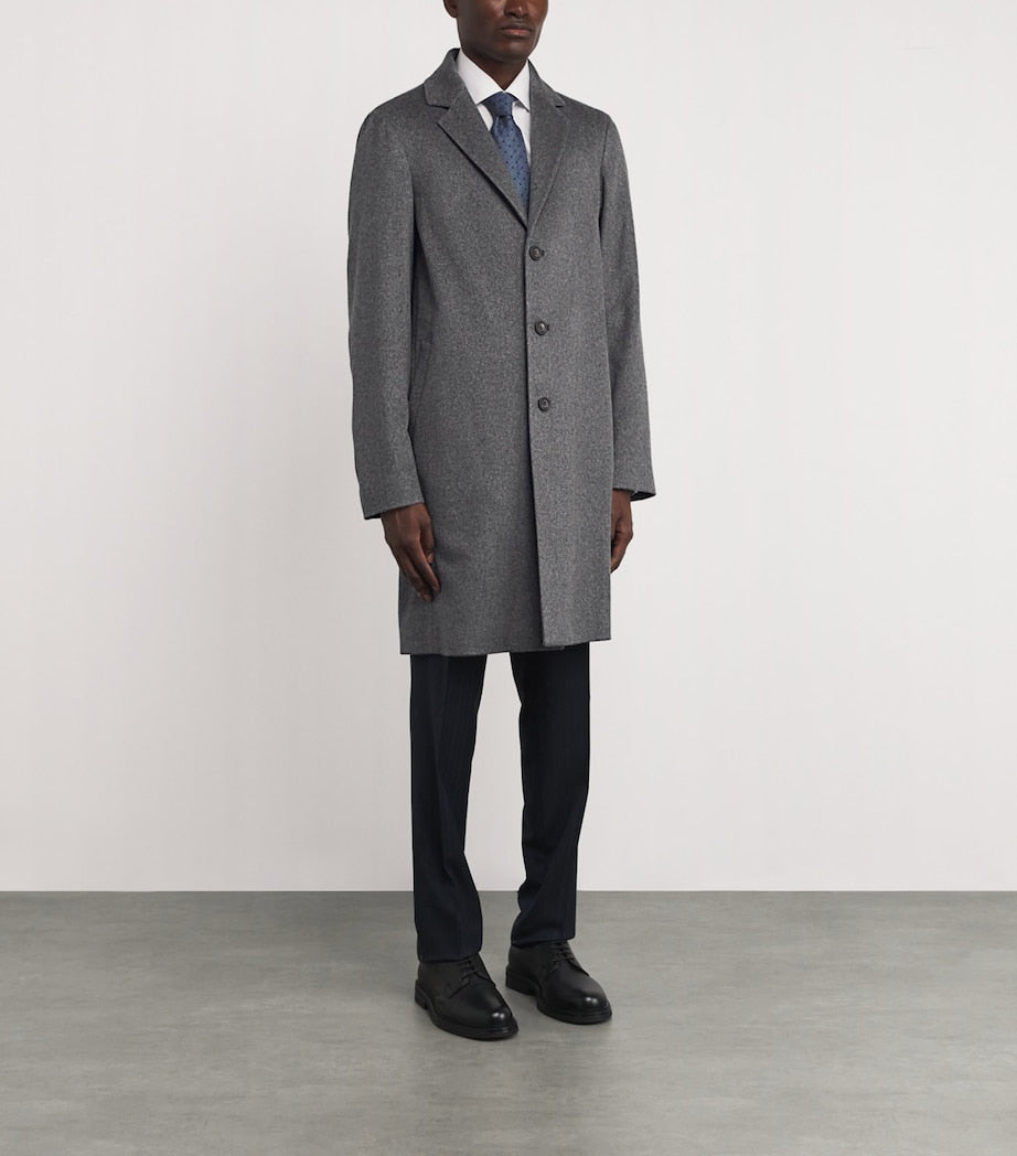Blue Cashmere Single-Breasted Coat