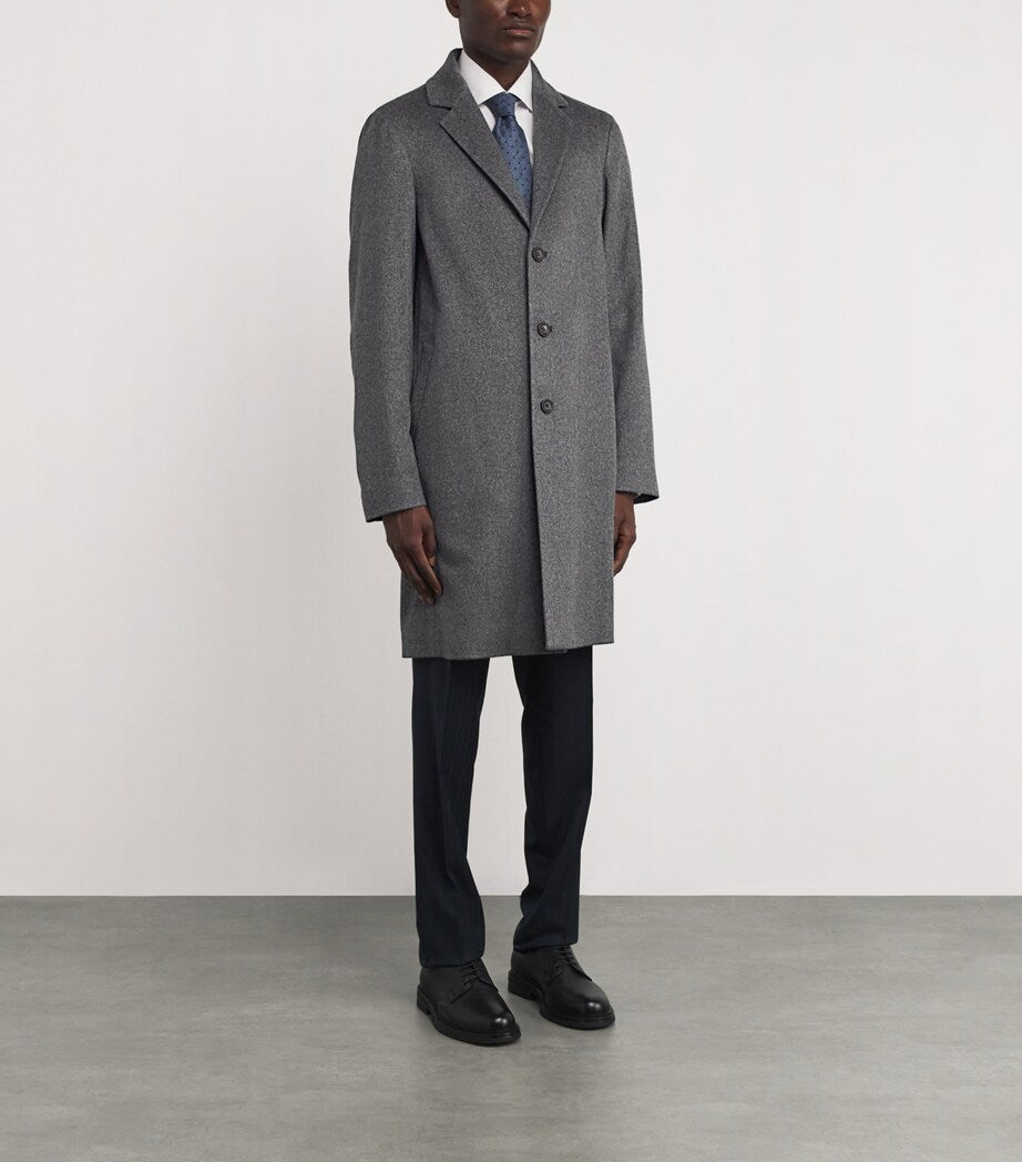 Blue Cashmere Single-Breasted Coat
