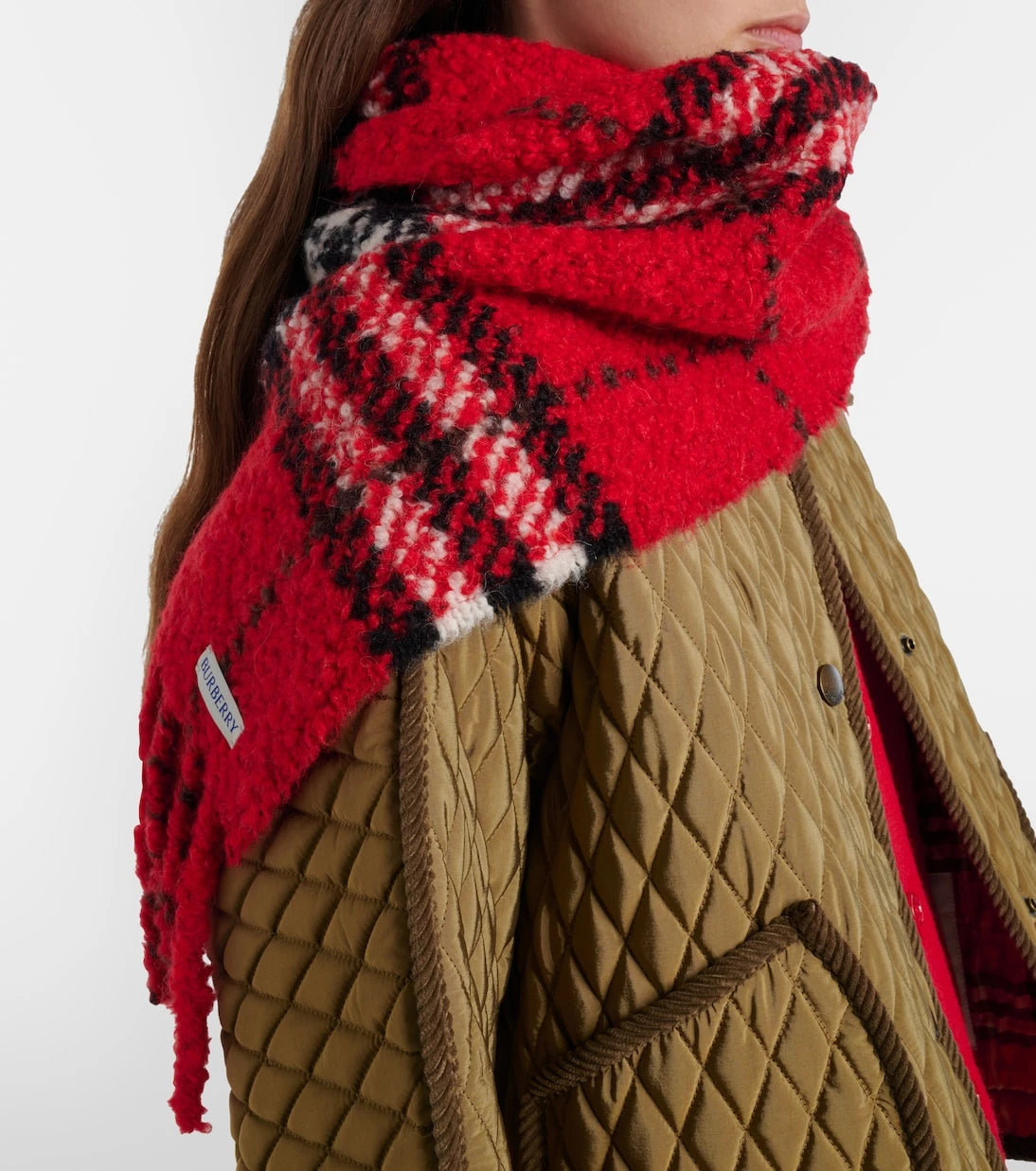 Burberry - Burberry Check alpaca and wool bouclé scarf