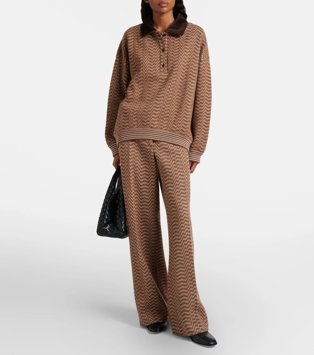 Missoni - Zikzak desenli yün ve pamuklu polo kazak