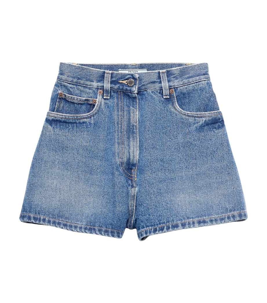 Prada Blue Denim High-Waist Shorts