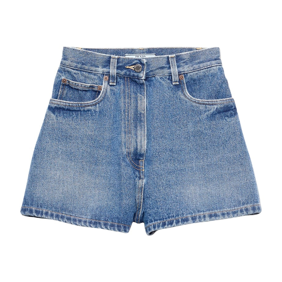 Prada Blue Denim High-Waist Shorts