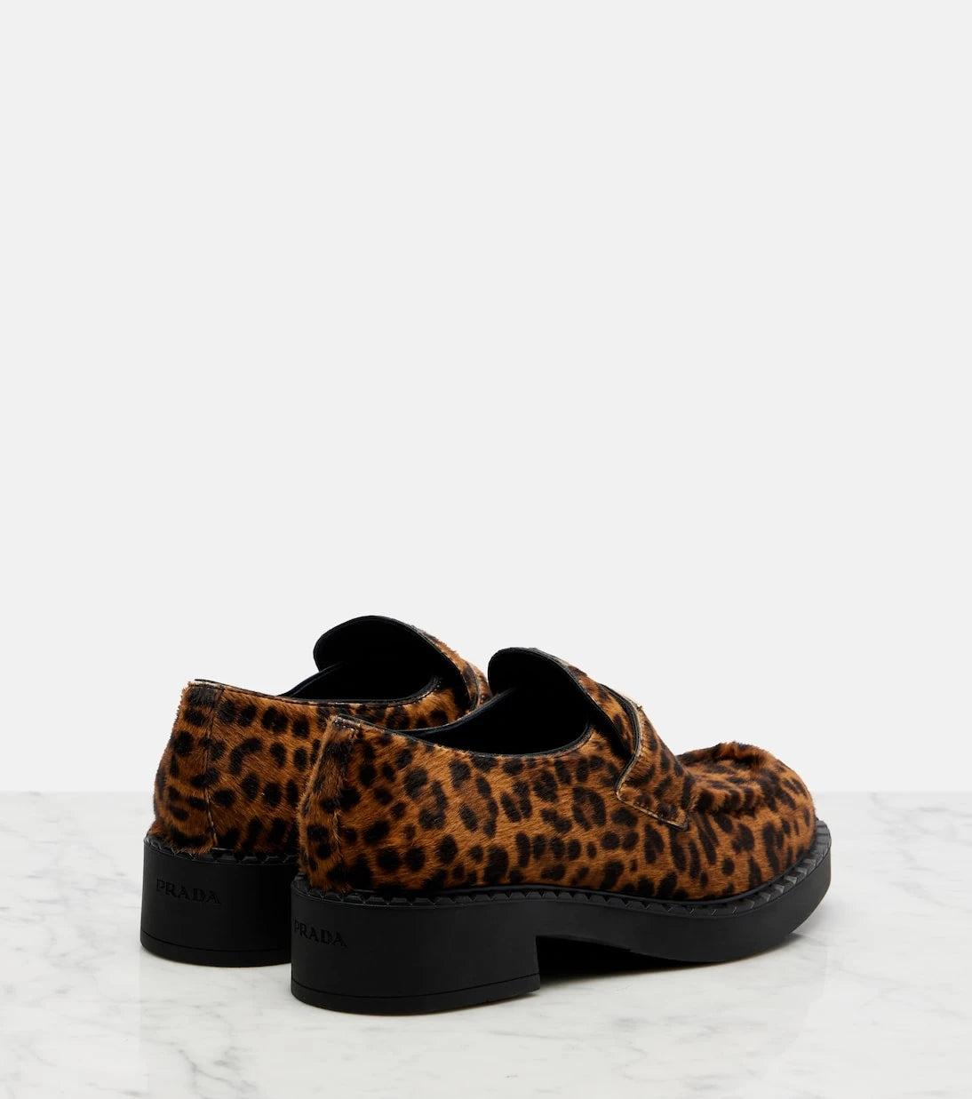 Prada - Chocolate leopard-print calf hair loafers