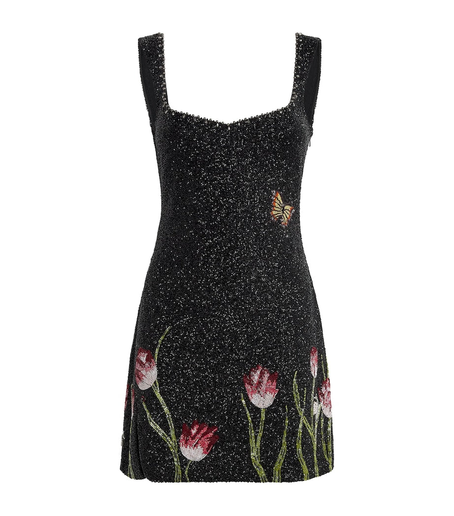 Embellished Tulip Mini Dress BLACK