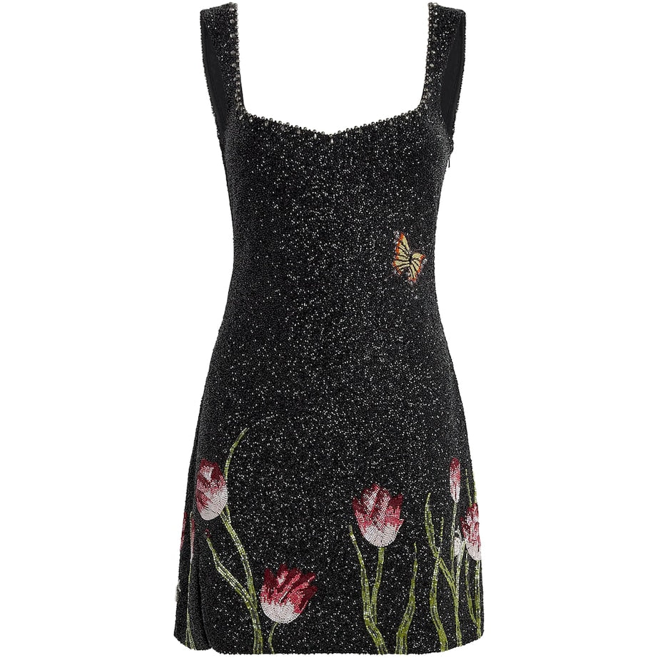 Embellished Tulip Mini Dress BLACK