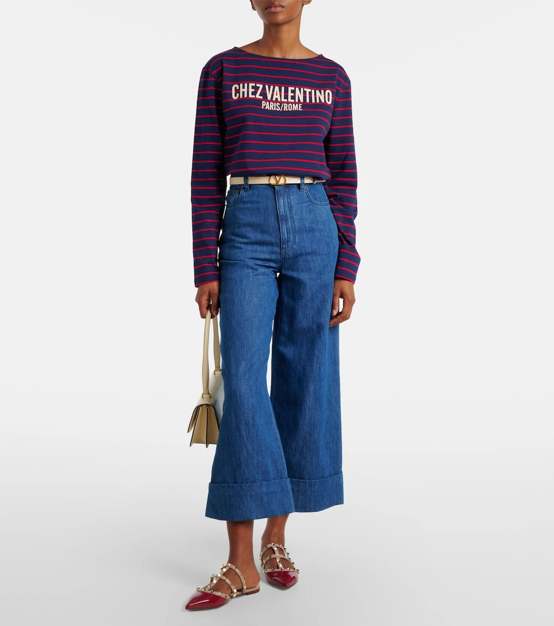 Valentino - Chez Valentino striped cotton jersey top