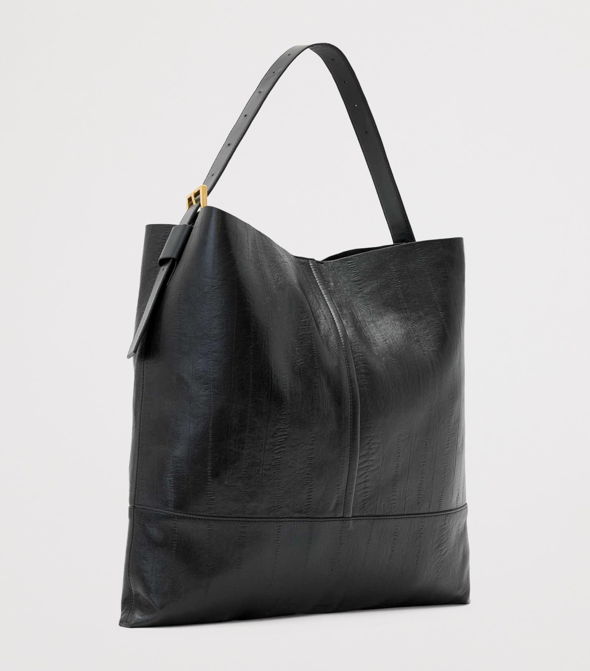 Black Leather Asha Eel Shoulder Bag