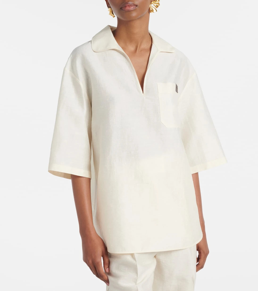 Max Mara - قميص بولو أوزيريد من مزيج الكتان والحرير