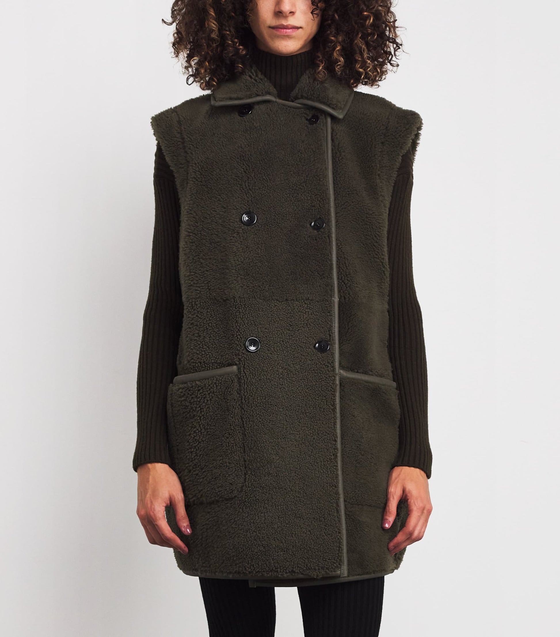 Max Mara Green Reversible Leather-Shearling Gilet