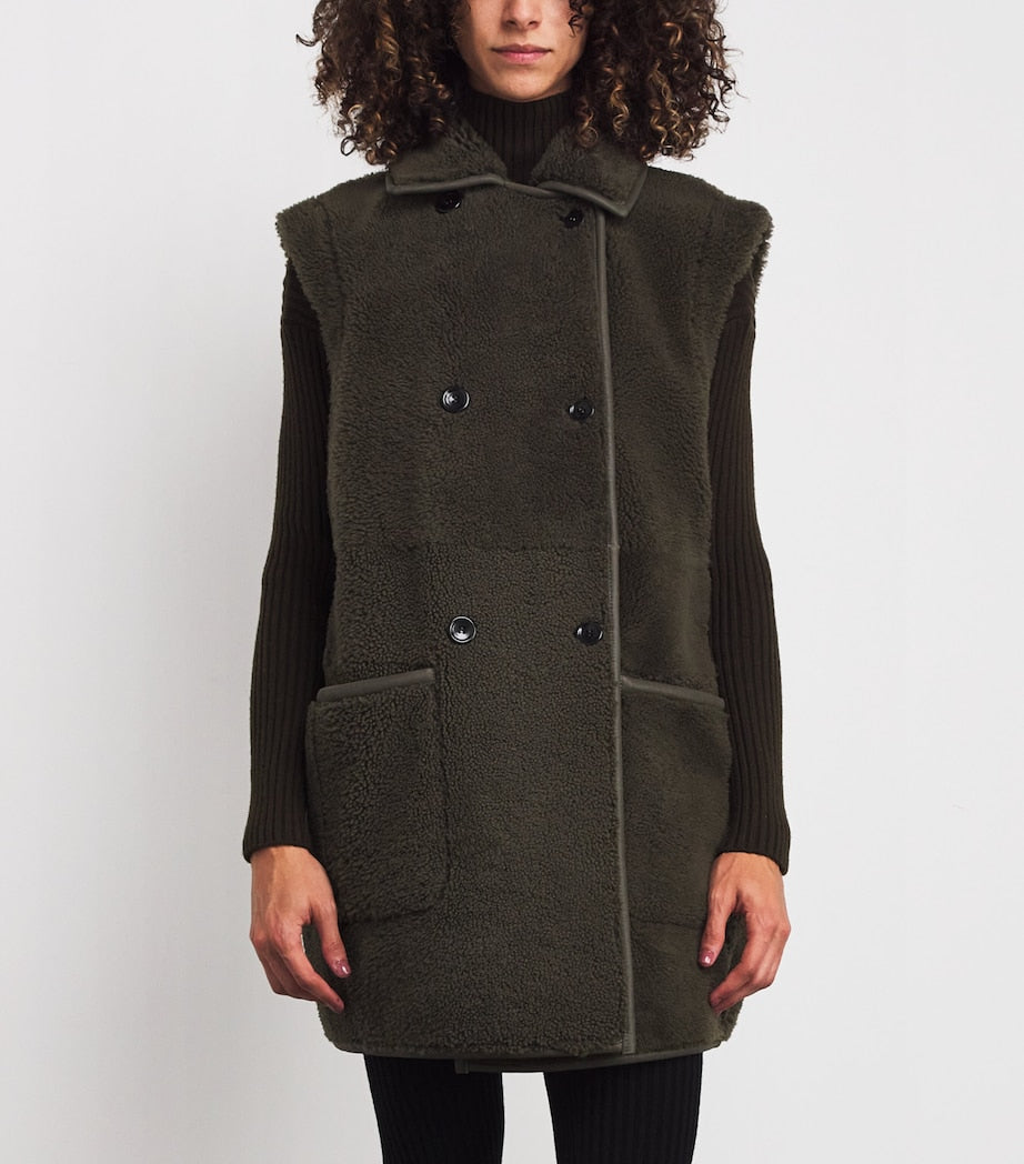 Max Mara Green Reversible Leather-Shearling Gilet