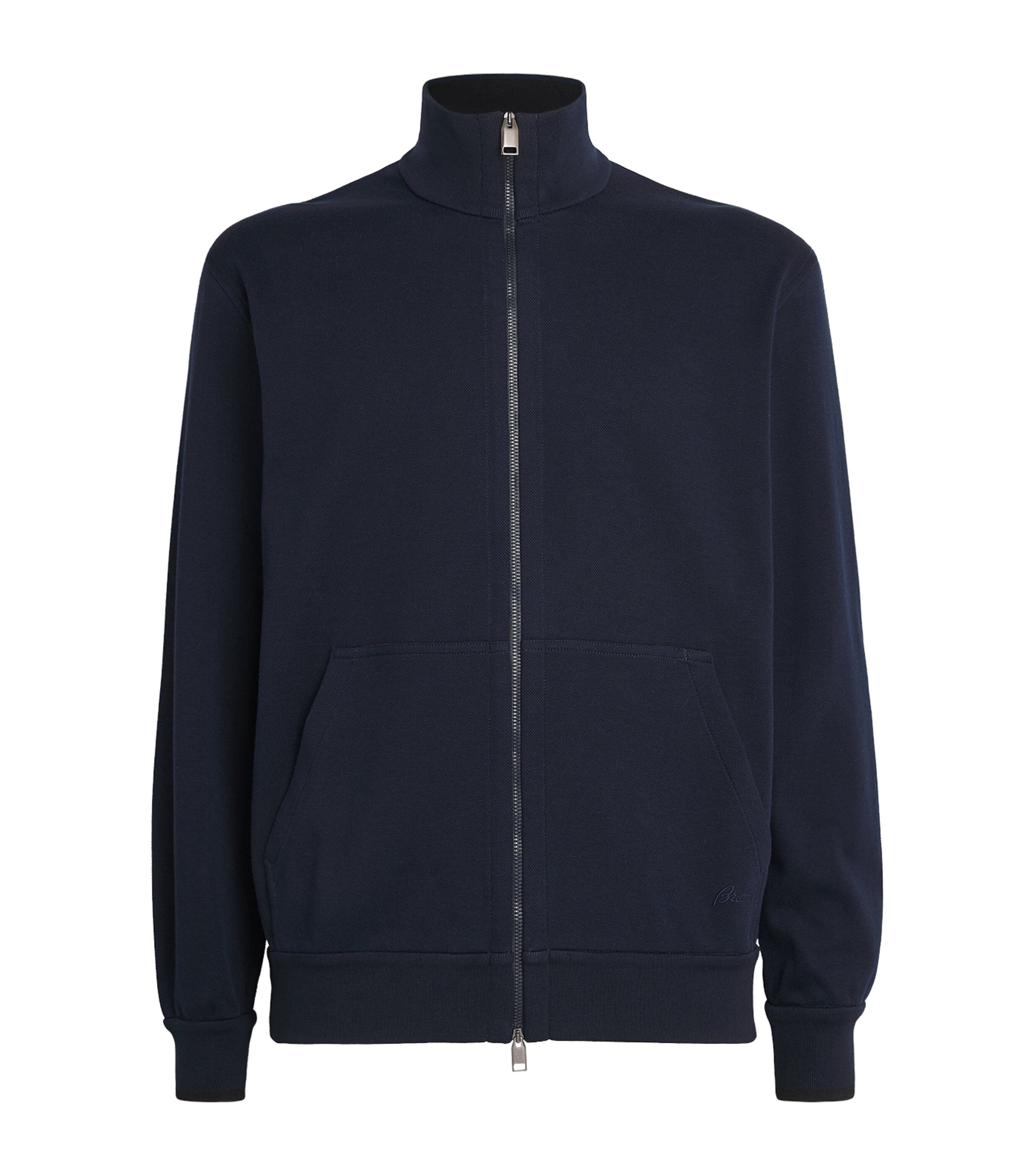 Brioni Blue Cotton-Blend Zip-Up Sweater
