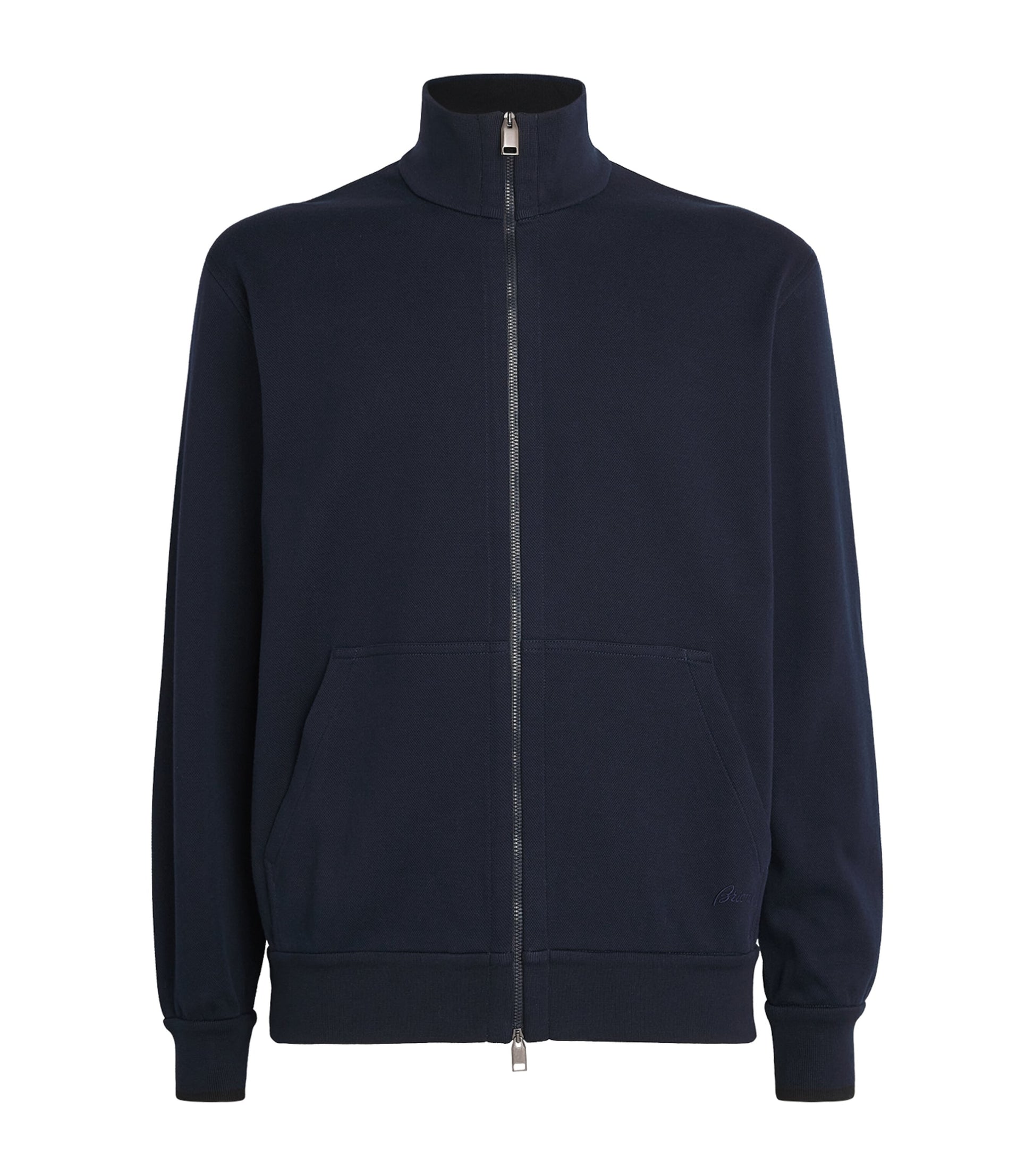 Brioni Blue Cotton-Blend Zip-Up Sweater