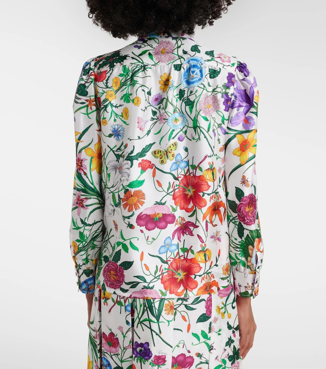 Gucci - Floral tie-neck silk twill shirt