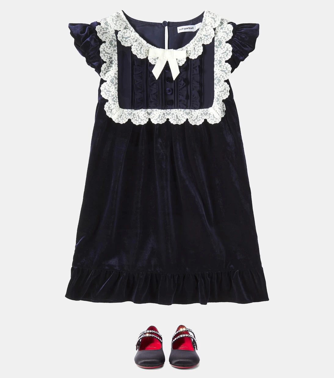 Self-Portrait Kids - Lace-trimmed velvet dress