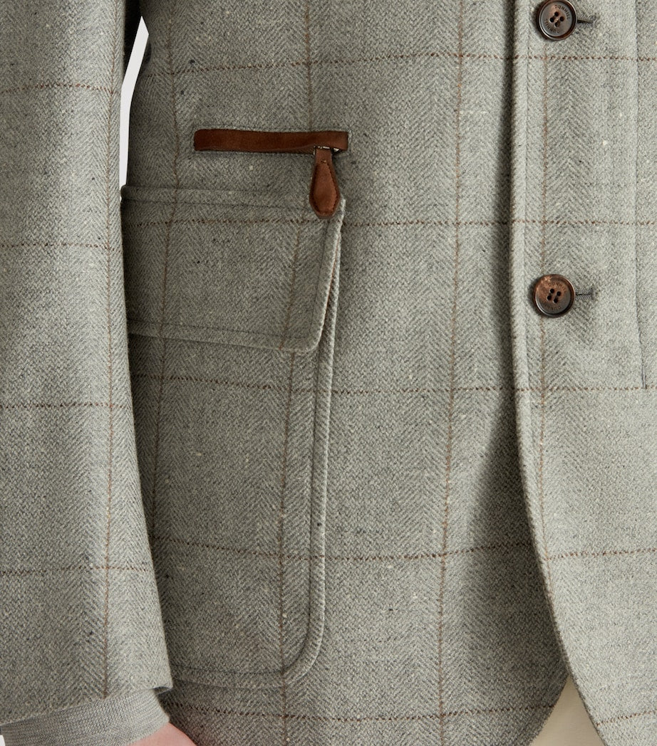 Grey Wool-Silk Herringbone Travel Jacket
