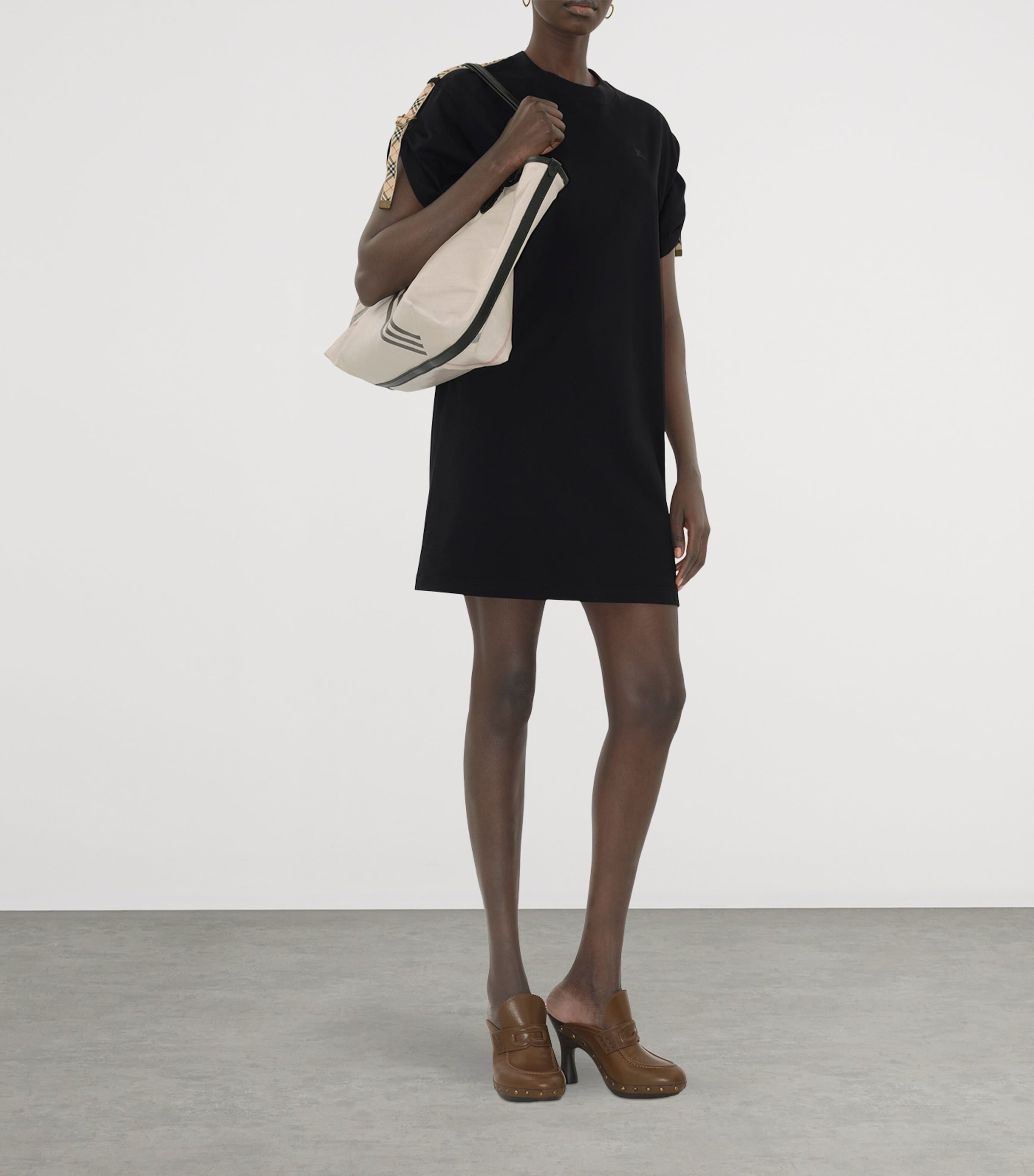 Burberry Black Cotton Check-Trim Mini Dress