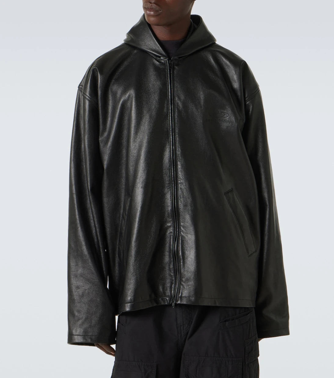 Balenciaga - بلوزون جلد بغطاء للرأس